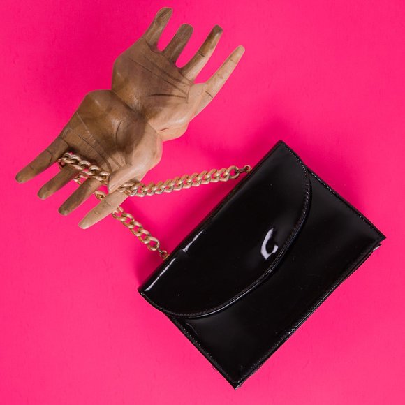 Mini 1950’s Patent Leather Handbag w/ Gold Chain - Picture 1 of 11